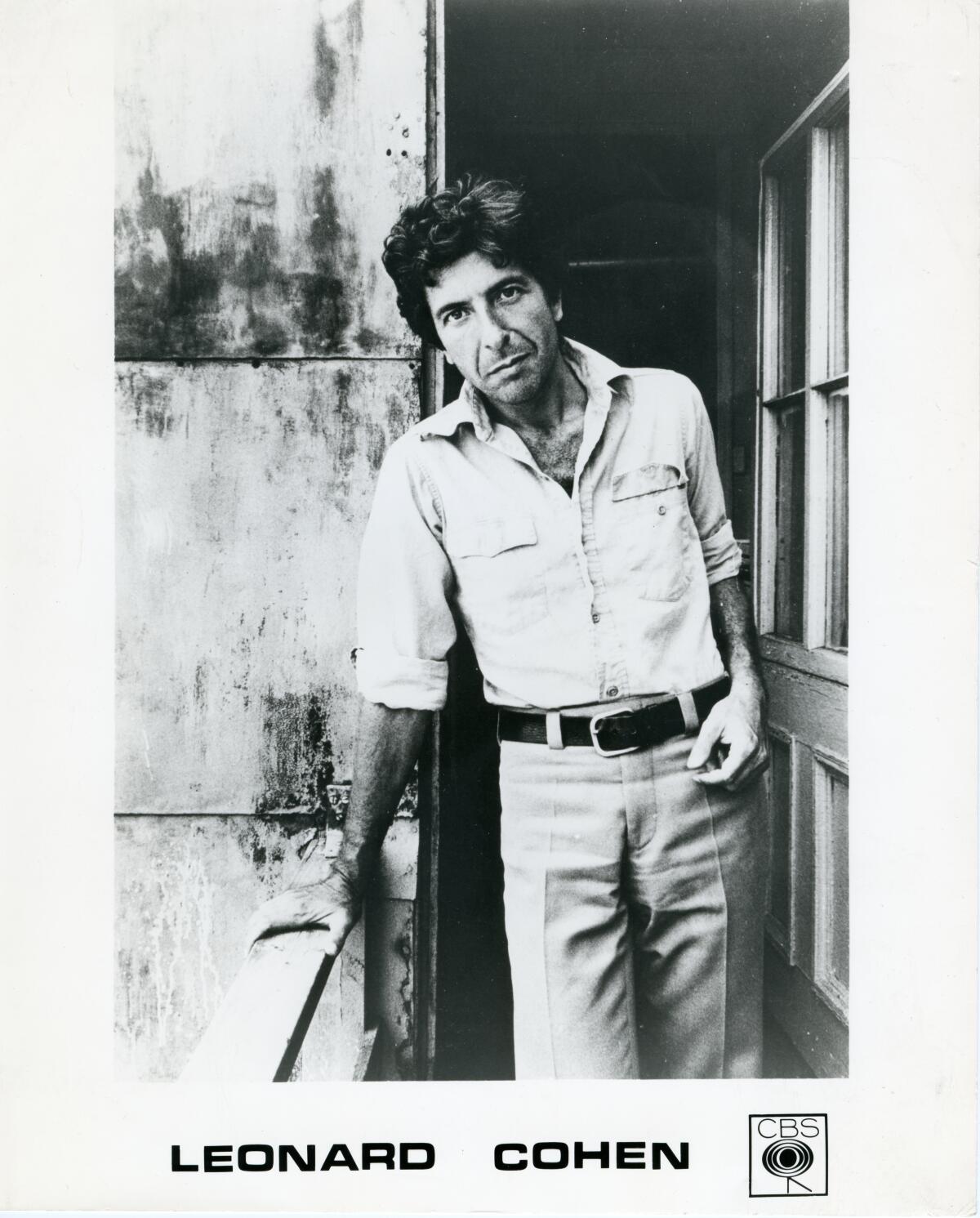 A black-and-white photo of a young Leonard Cohen