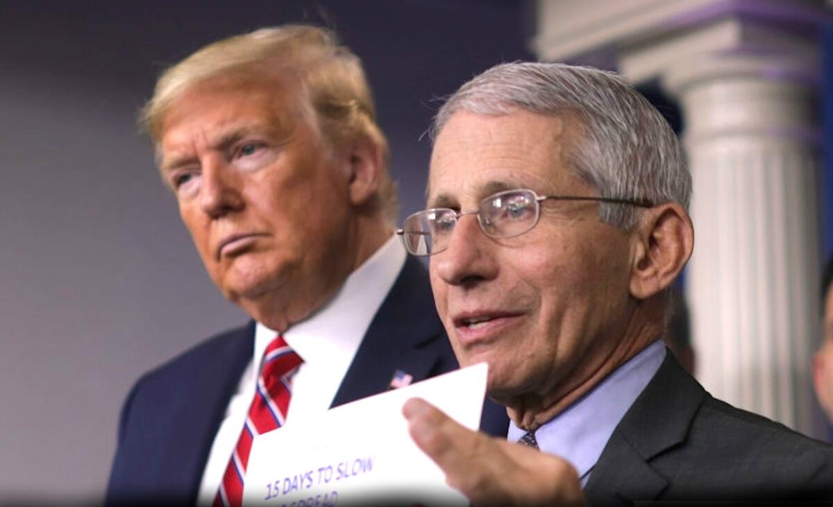 Anthony Fauci (d) y el presidente Donald Trump.