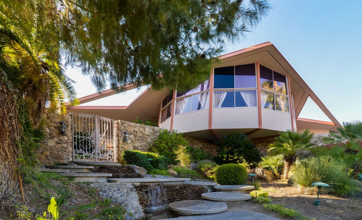 The futuristic five-bedroom home in Palm Springs that Elvis Presley was leasing when he married Priscilla in 1967.