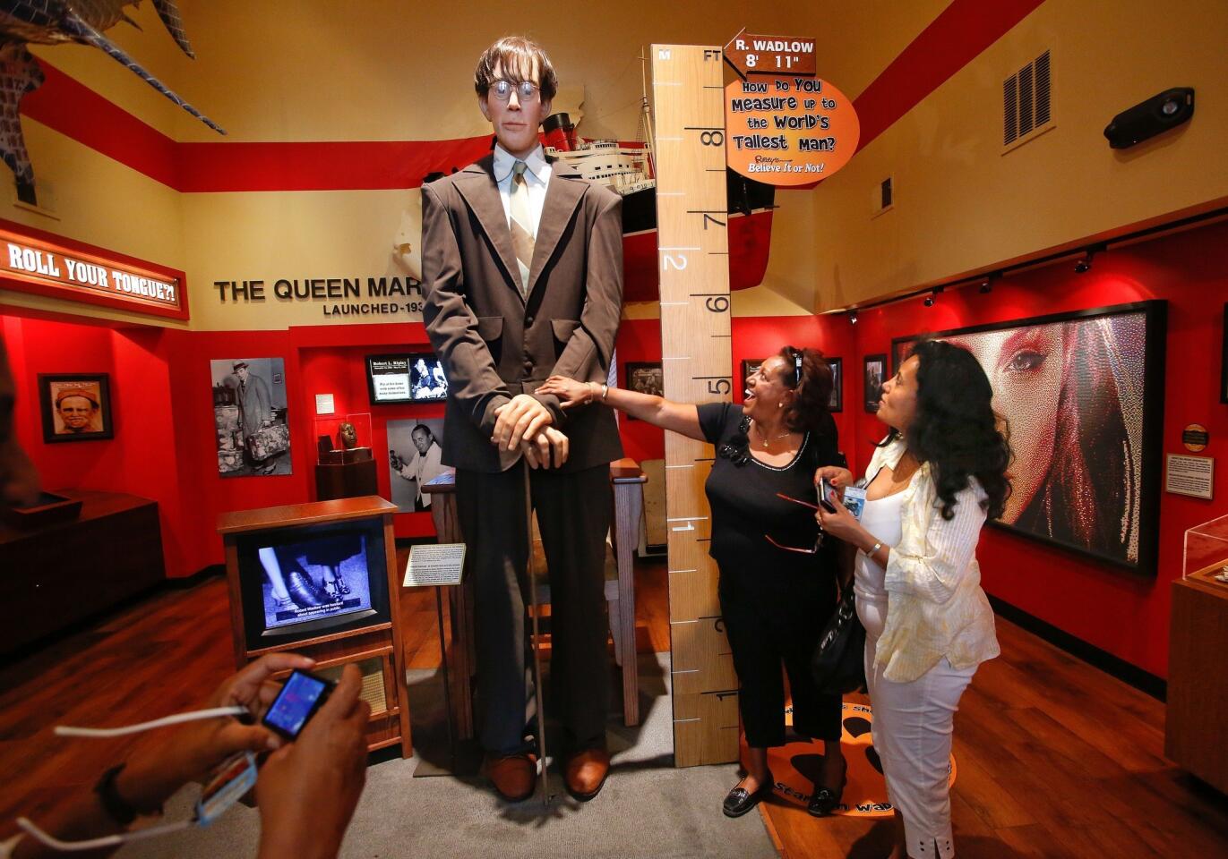 Saba Tesfaye, left, and friend Mimi Atnafu of Canada at Ripley's Believe It or Not Museum in Hollywood check out a mannequin of Robert Wadlow, who at 8 feet 11 is believed to be the tallest man in history. Wadlow, who died in 1940 at the age of 22, wore a size 25 ring, a size 37AA shoe and weighed more than 440 pounds.