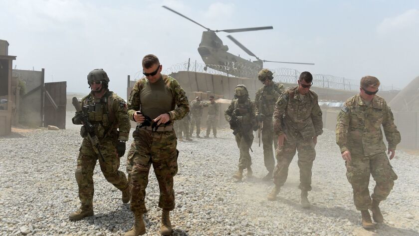 U.S. Army soldiers at a NATO base in Afghanistan's Nangarhar province in August 2015. The Trump administration is weighing sending as many as 5,000 additional troops to Afghanistan.