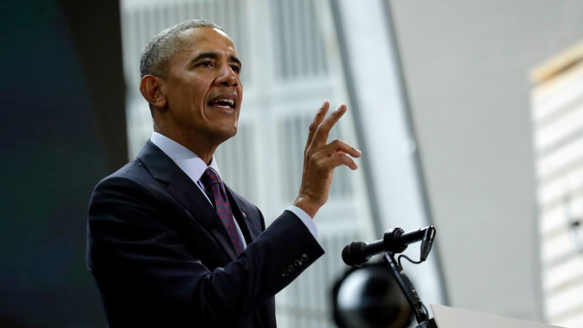 Former President Barack Obama speaks in New York on Sept. 20.