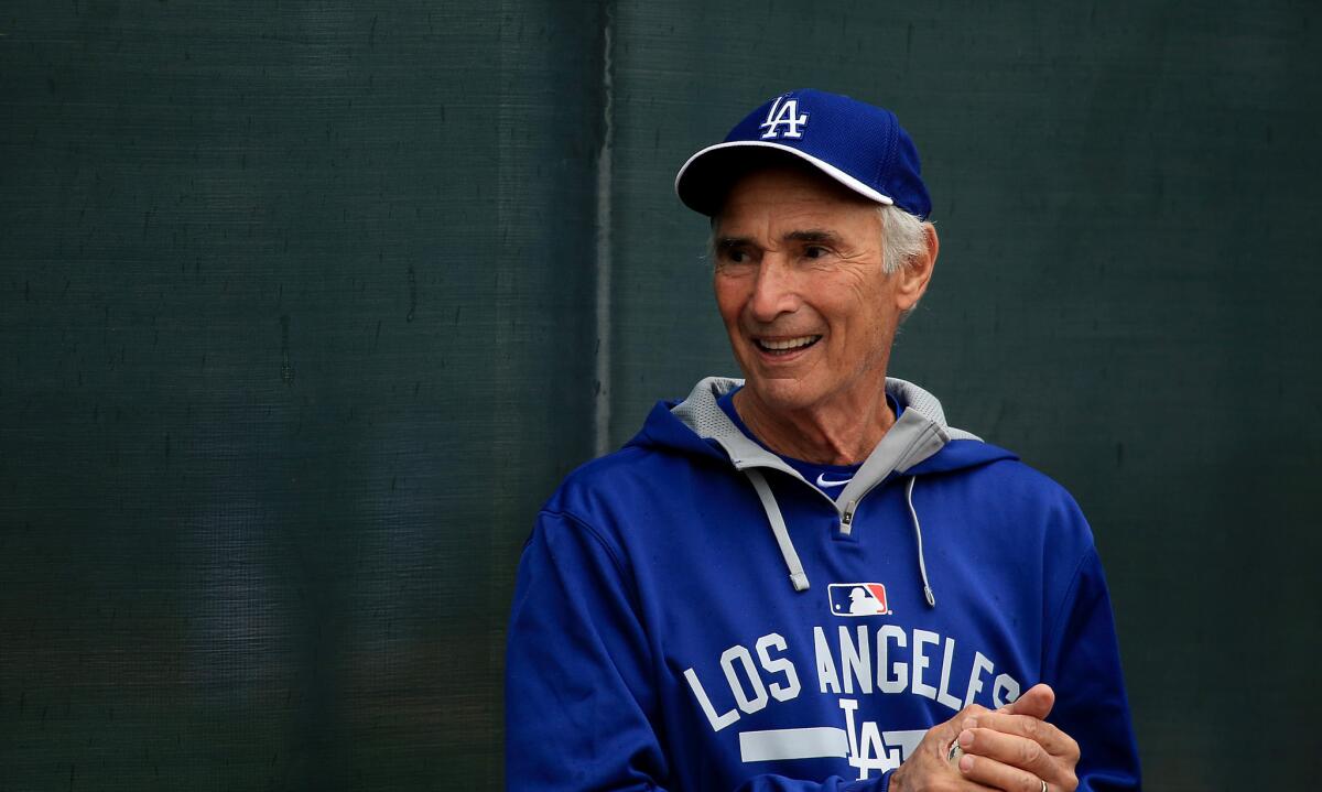 Dodgers Hall of Fame pitcher Sandy Koufax joins the team at spring training at Camelback Ranch on March 2, 2015.