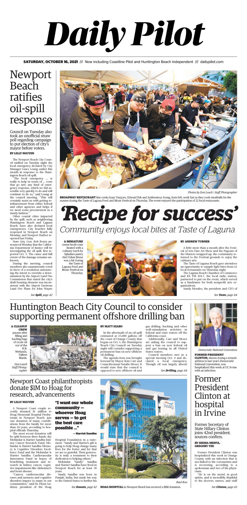 Front page of Daily Pilot e-newspaper for Saturday, Oct. 16, 2021.