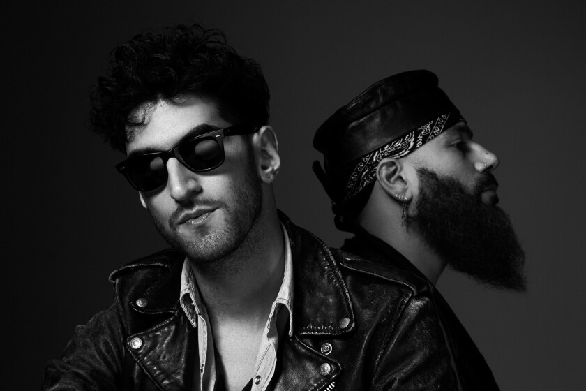 A photo of David Macklovitch and Patrick Gemayel of synth-funk duo Chromeo