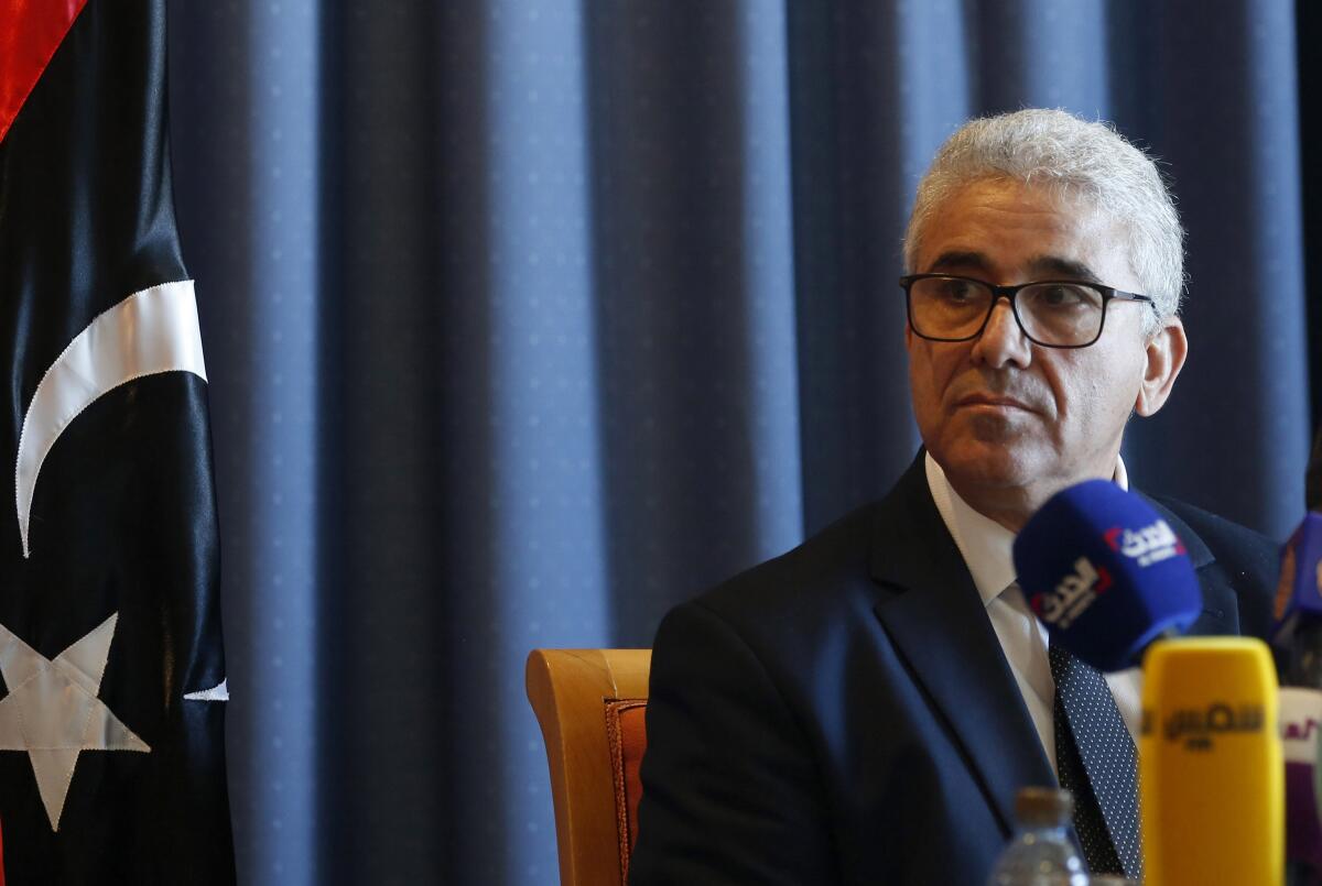 Libyan Interior Minister Fathi Bashagha speaks during a 2019 news conference.