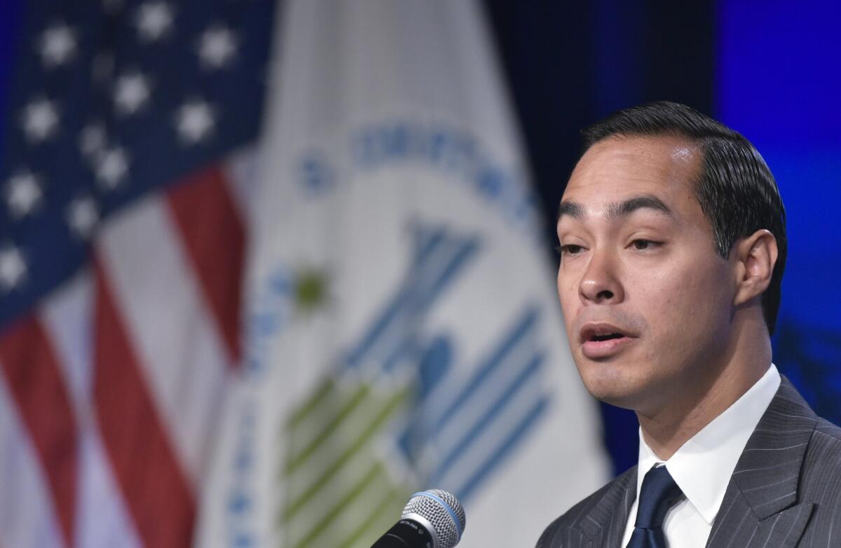 Housing and Urban Development Secretary Julian Castro briefs reporters on the progress of long-term disaster recovery efforts 10 years ater Hurricane Katrina on August 18, 2015 at the Department of Housing and Urban Development in Washington, DC. On August 29, 2005, Hurricane Katrina slammed into the Gulf Coast of the United States, forcing more than a million people from their homes and tragically taking more than 1,800 lives. Katrina remains the most devastating and costliest natural disaster in our nations history. AFP PHOTO/MANDEL NGANMANDEL NGAN/AFP/Getty Images ** OUTS - ELSENT, FPG - OUTS * NM, PH, VA if sourced by CT, LA or MoD **