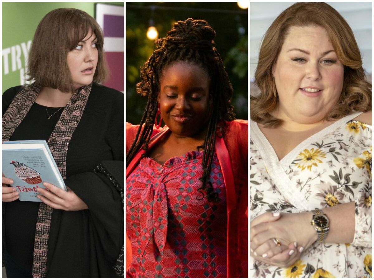 From left: Joy Nash in "Dietland," Lolly Adefope in "Shrill" and Chrissy Metz in "This Is Us."