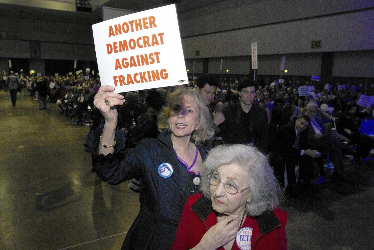 Democrats protest fracking at the state party's 2014 convention.