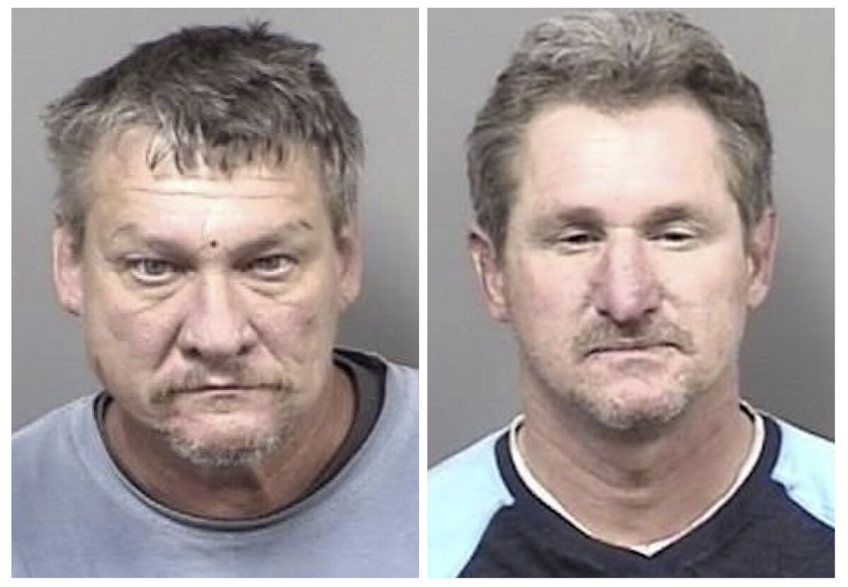 This combo of photos provided by the Citrus County Sheriff’s Office show Roy Lashley, 55, left, and Robert Lashley, 52. The two Florida men have been charged with a federal hate crime for allegedly beating a Black man in a store parking lot while yelling racial slurs, the U.S. Justice Department said Friday, June 17, 2022. (Citrus County Sheriff’s Office via AP)
