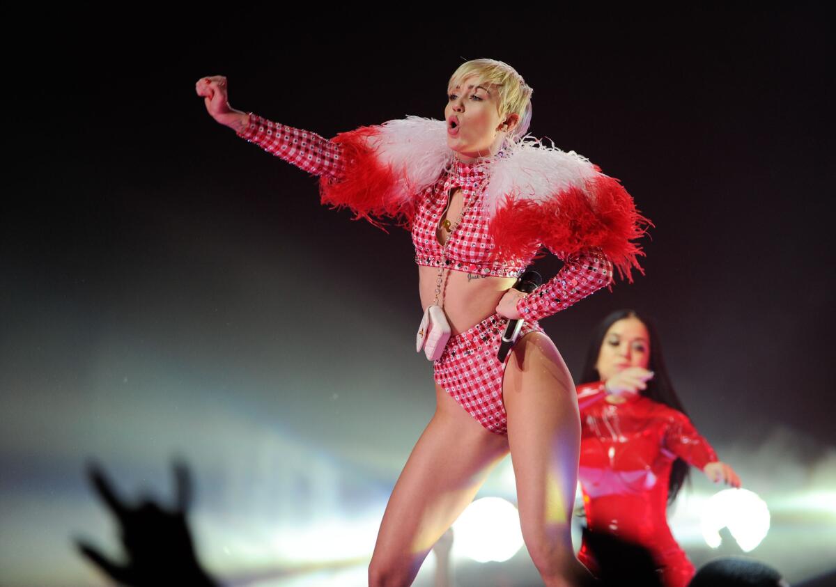 Miley Cyrus performing at the Barclays Center in New York in 2014.