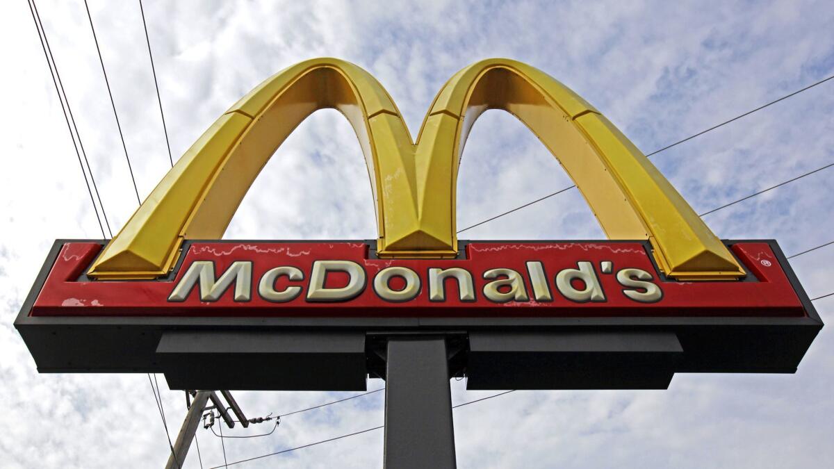 A McDonald's restaurant sign is seen at a McDonald's restaurant in Chicago on Oct. 4, 2013.