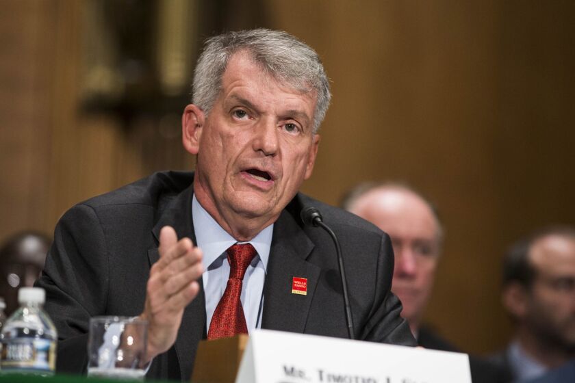 istrict Of Columbia, USA - Timothy Sloan, president and chief executive officer of Wells Fargo, testifies before the U.S. Senate Banking Committee on October 3, 2017, in Washington, D.C. (Alex Edelman/Zuma Press/TNS) ** OUTS - ELSENT, FPG, TCN - OUTS **