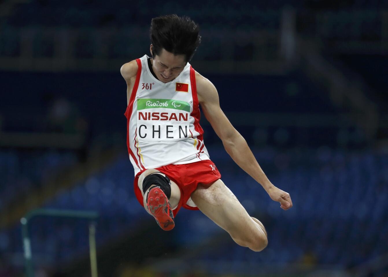 2016 Rio Paralympics - Athletics - Men's Long Jump - T47 Final - Olympic Stadium - Rio de Janeiro, Brazil - 14/09/2016. Chen Hongjie of China competes. REUTERS/Ricardo Moraes FOR EDITORIAL USE ONLY. NOT FOR SALE FOR MARKETING OR ADVERTISING CAMPAIGNS. ** Usable by SD ONLY **