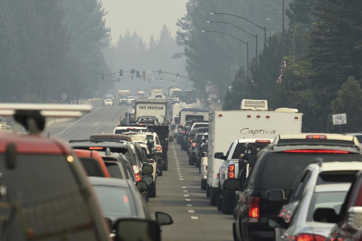 Evacuation traffic backs up in South Lake Tahoe