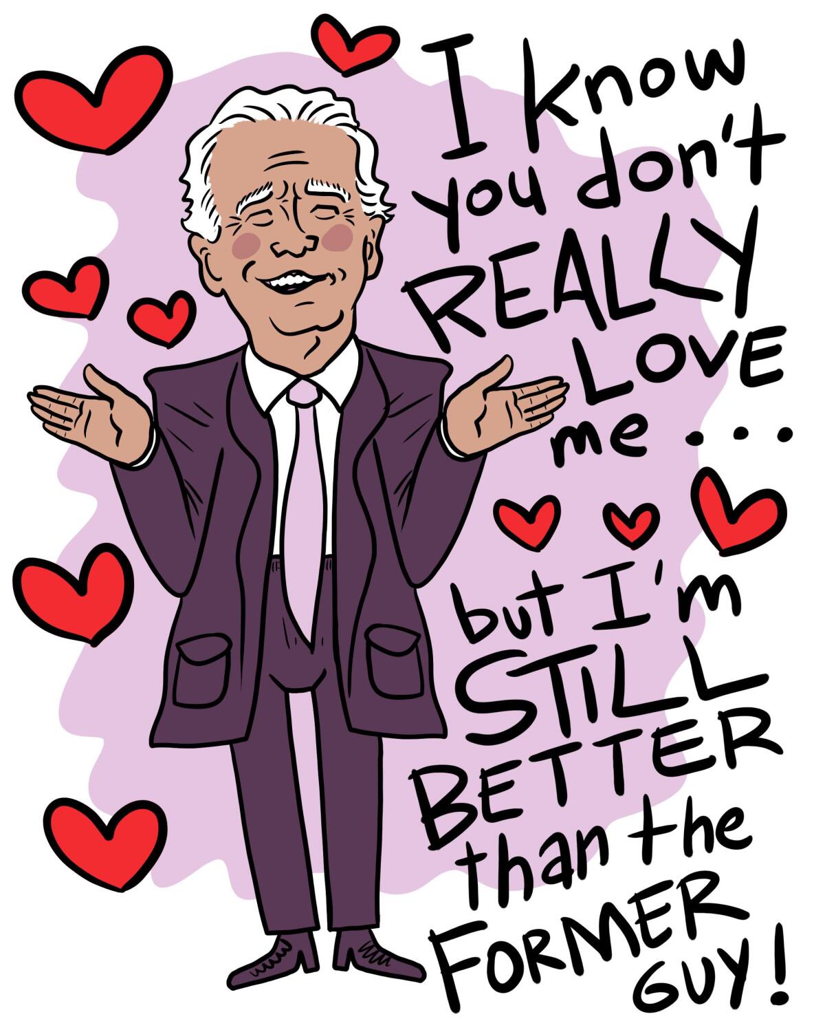 A Valentine's Day card with an illustration of President Biden.