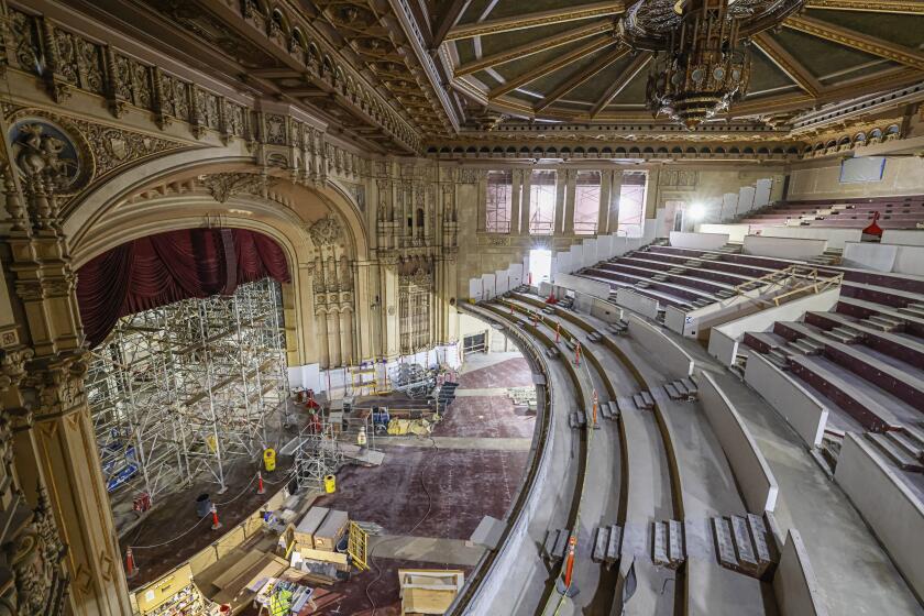 San Diego, CA - February 18: View from the 2nd level wings of renovation work and construction at Symphony Hall on Friday, Feb. 18, 2022 in San Diego, CA. (Eduardo Contreras / The San Diego Union-Tribune)