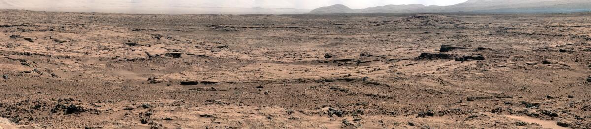 A panorama of the Martian landscape taken by the rover Curiosity.
