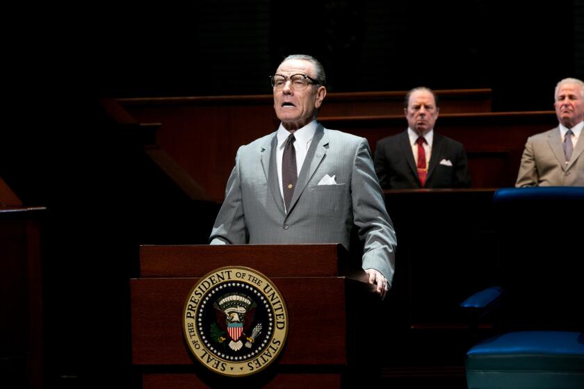 Bryan Cranston portrays President Lyndon B. Johnson during a performance of "All the Way."
