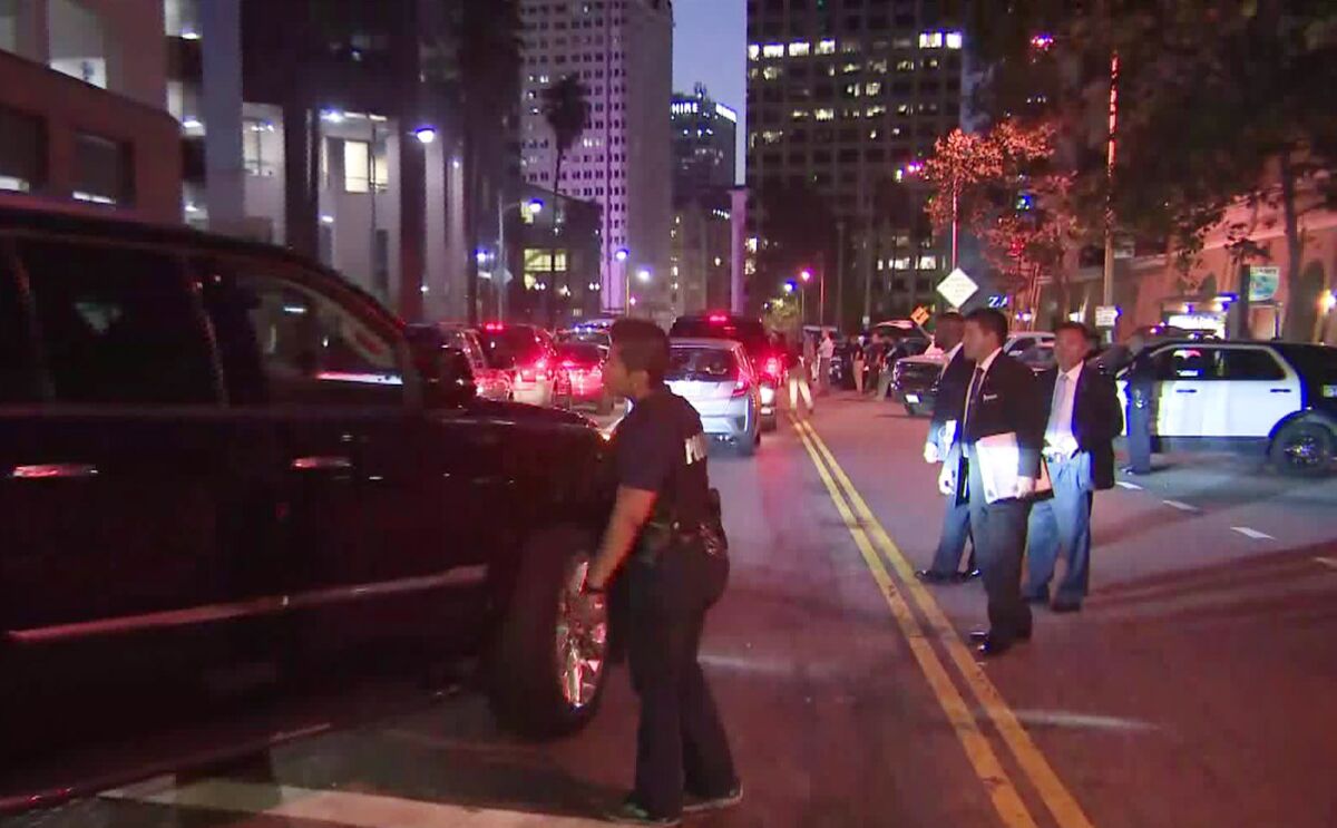Some streets in downtown Los Angeles remain closed as President Trump attends a fundraising breakfast Sept. 18 before heading to San Diego.