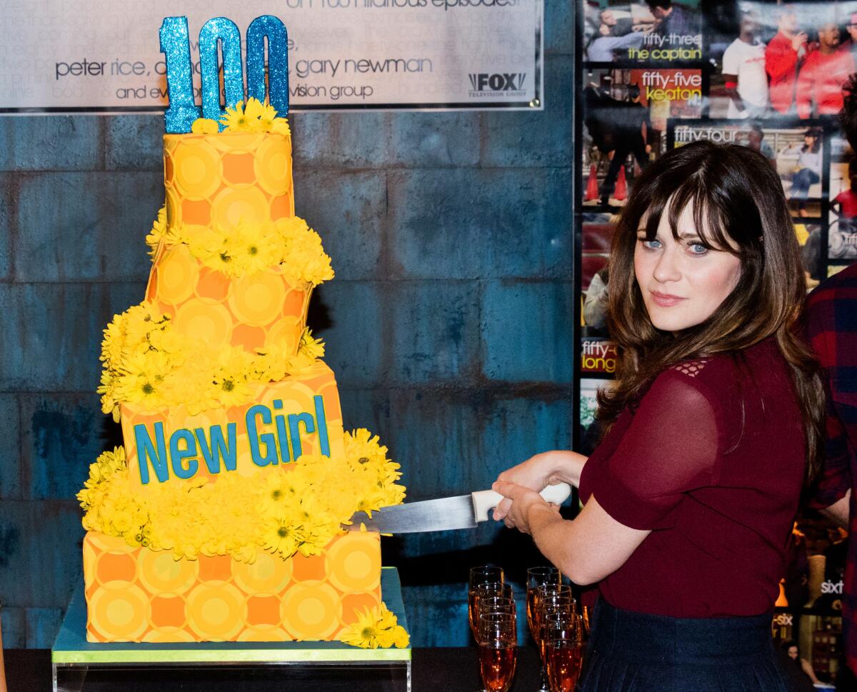 Actress Zooey Deschanel attends Fox's "'New Girl' 100th Episode Cake Cutting" at Fox Studio Lot on Dec. 2, 2015 in Century City.