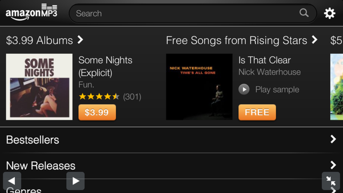 A screenshot of the new Amazon MP3 Store for the iPhone and iPod Touch, taken on an iPhone 5.