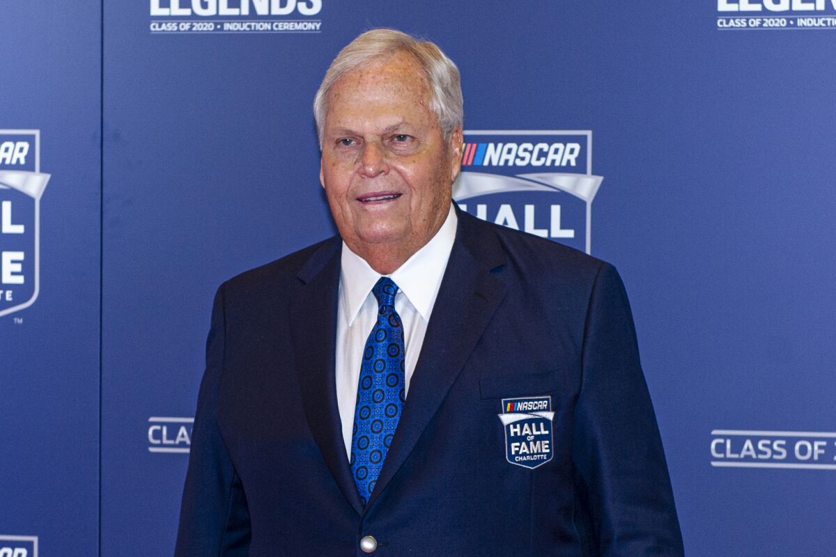 FILE - NASCAR Hall of Fame member Rick Hendrick poses for pictures prior to the induction ceremony in Charlotte, N.C., Friday, Jan. 31, 2020. NASCAR team owner Hendrick defended his decision to extend his sponsorship deal with Liberty University as the Evangelical school faces scrutiny over its handling of sexual assaults. (AP Photo/Mike McCarn, File)