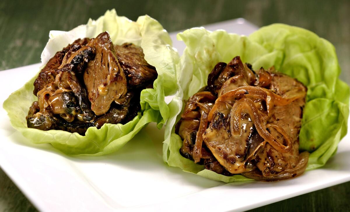 Philly cheesesteak lettuce cups comes in at just under 200 calories per serving.