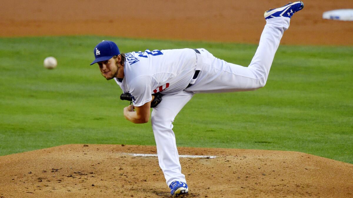 Dodgers starter Clayton Kershaw gave up three hits in eight innings against the Nationals on Wednesday night.
