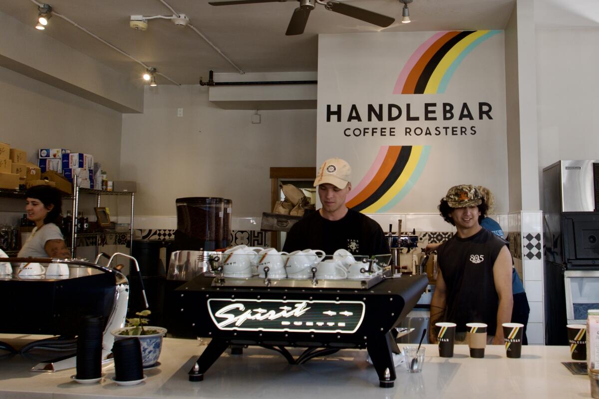 The espresso bar at Handlebar Coffee Roasters.