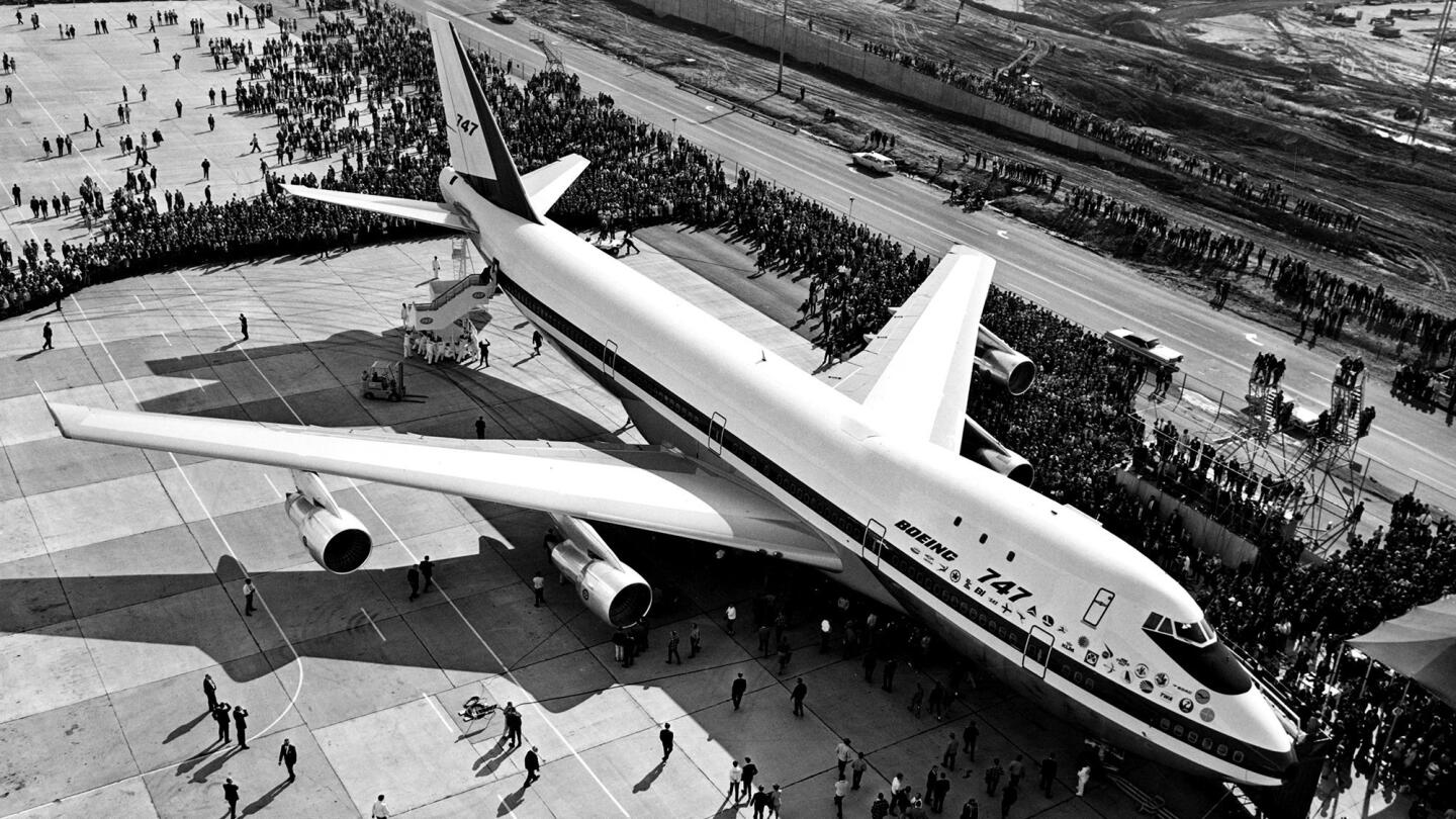 On Sept. 30, 1968, the first Boeing 747 jumbo jet was rolled out of the Everett, Wash., assembly building before the world's press and representatives of the 26 airlines that had ordered the plane, and first flight took place on Feb. 9, 1969.