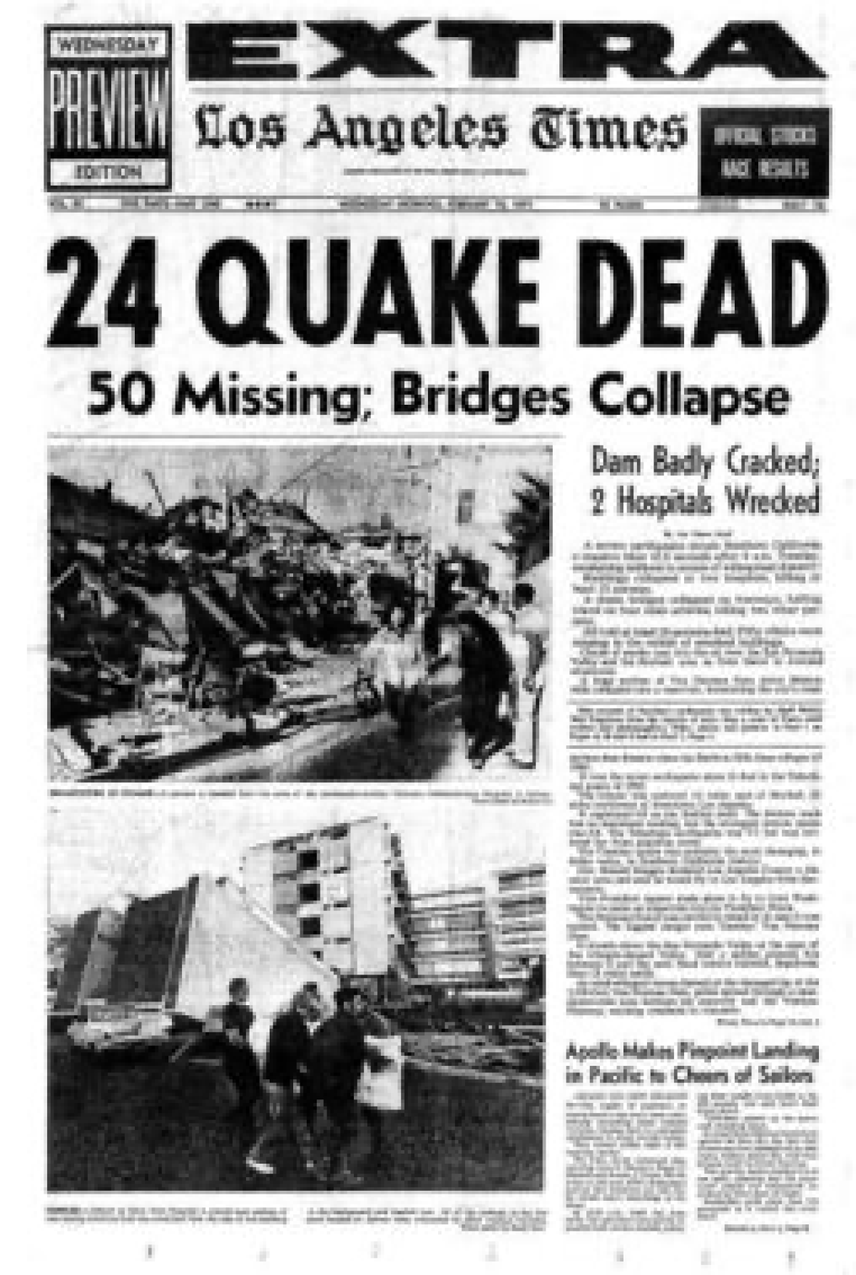 L.A. Times front page after Sylmar quake