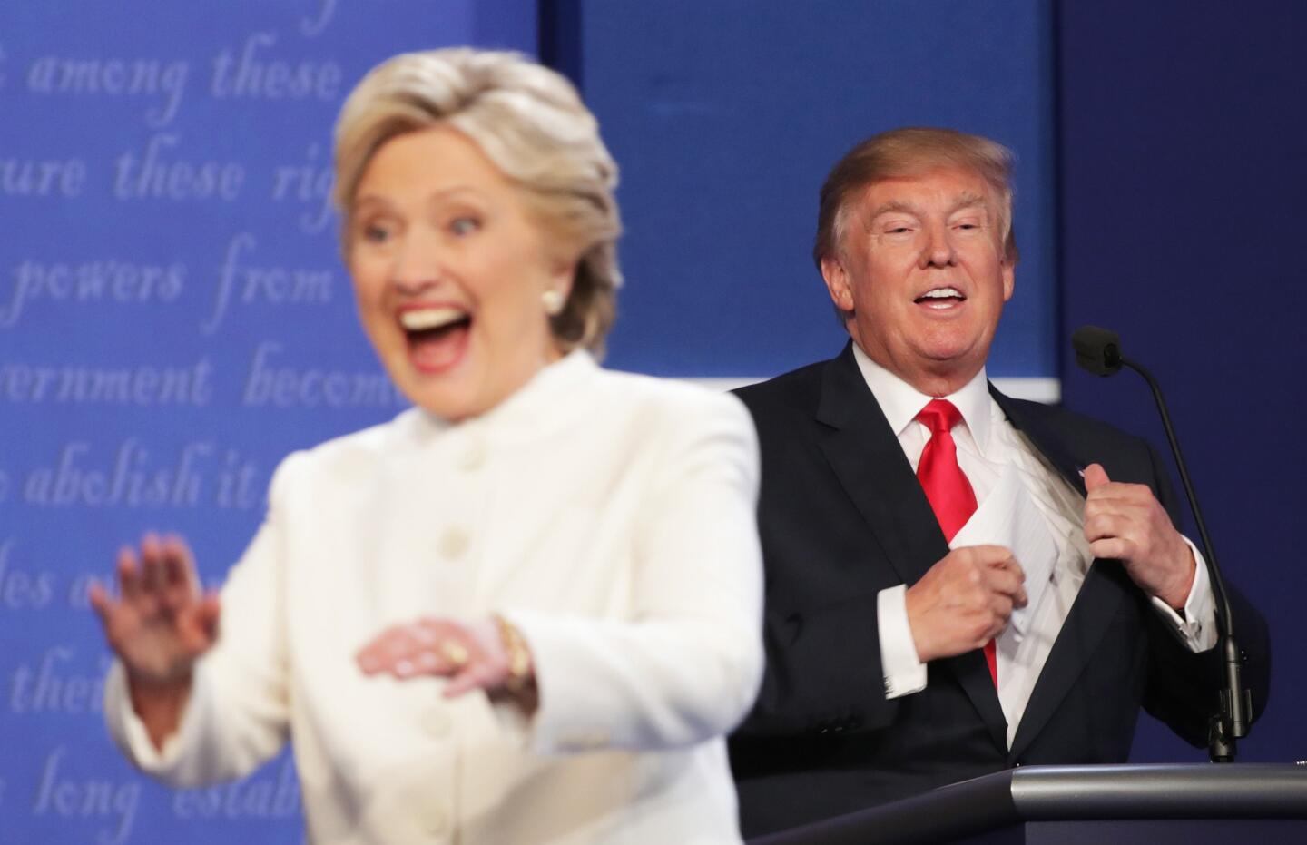 Hillary Clinton and Donald Trump after the third and final presidential debate in Las Vegas on Oct. 19, 2016.