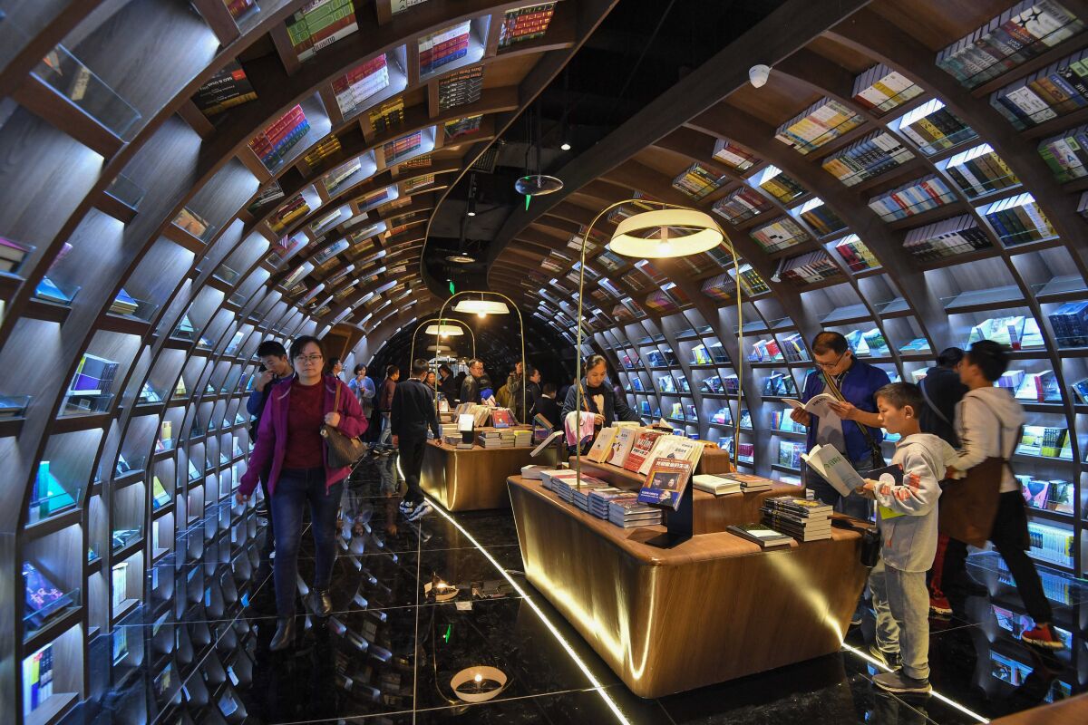 Visitors browsing in a bookstore in Guiyang, in China's southwestern Guizhou province.
