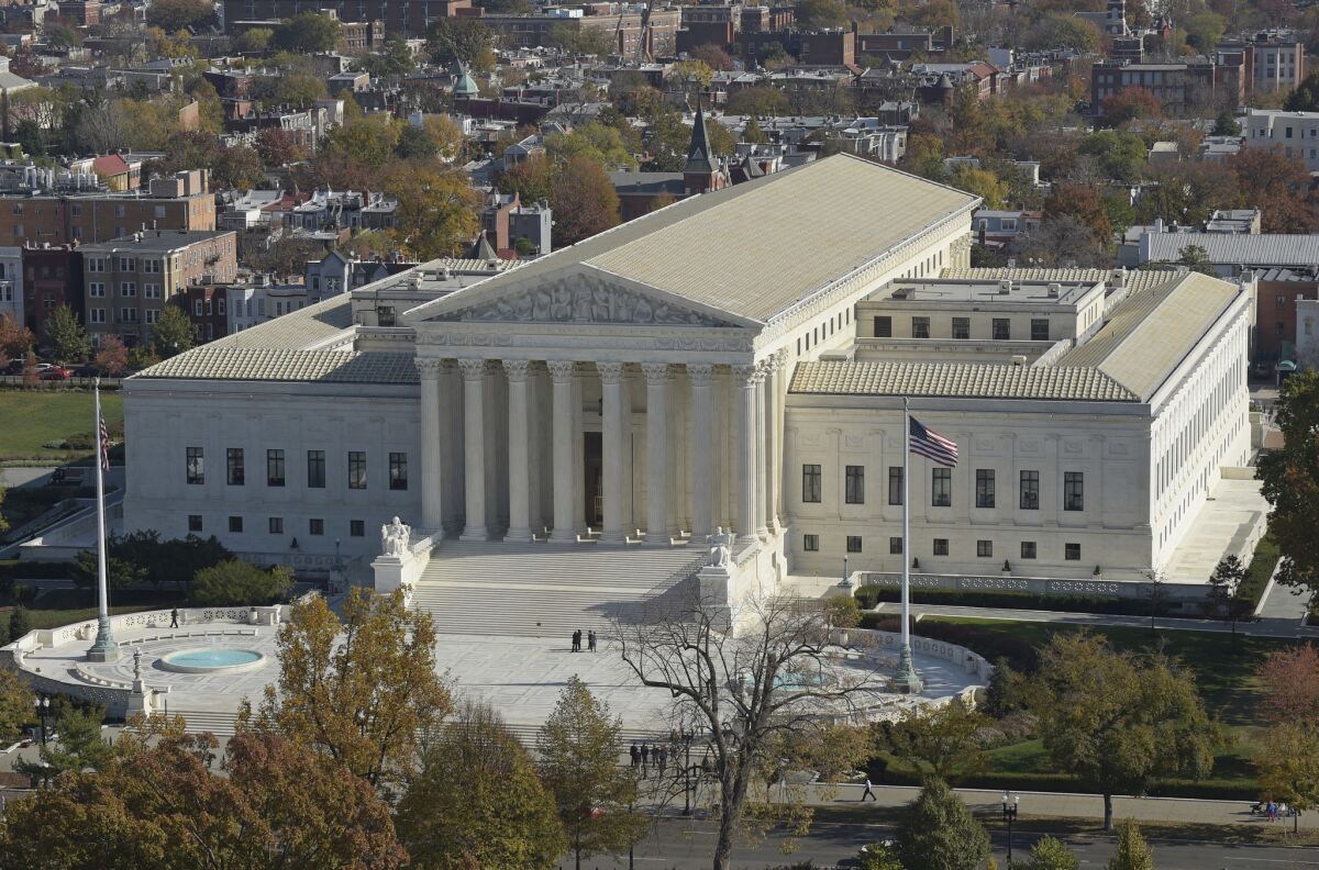 An aerial view of the Supreme Court from the Capitol dome in Washington. 