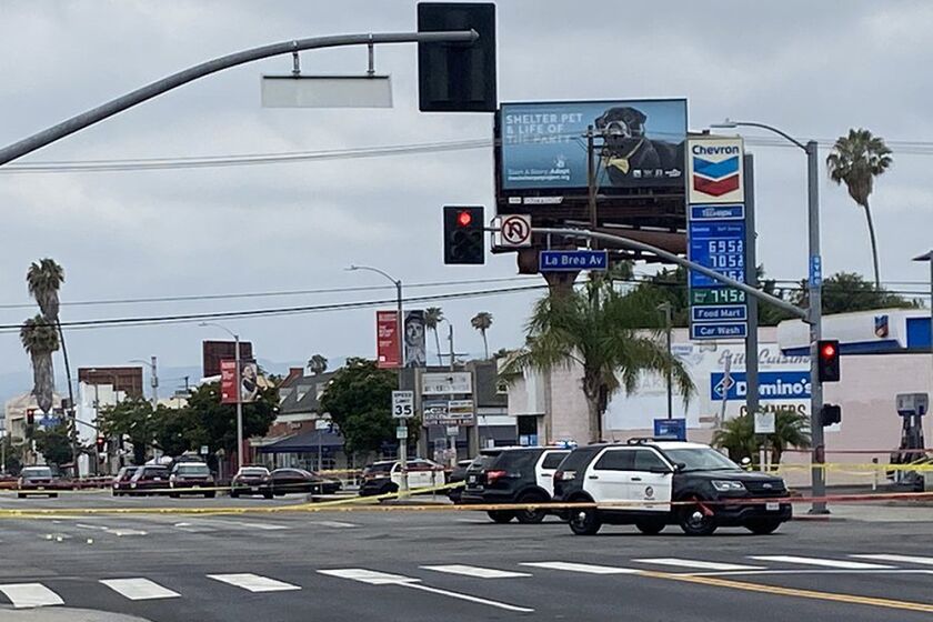 An investigation is underway after a man who allegedly pointed a gun at pedestrians and vehicles in the Fairfax/Park La Brea area was shot today by at least one Los Angeles police officer and taken into custody.