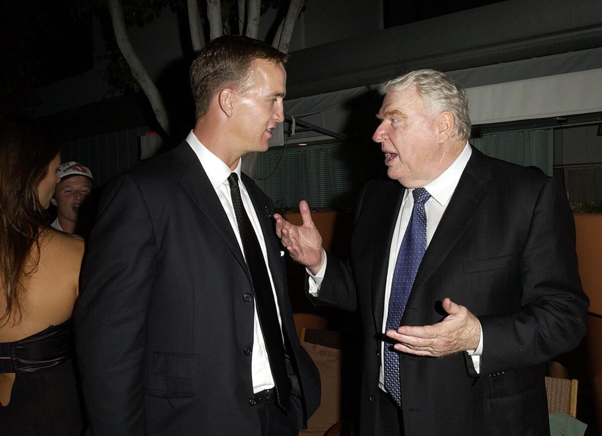 Peyton Manning and John Madden during a 2004 ESPY Awards party at the Mondrian in L.A.