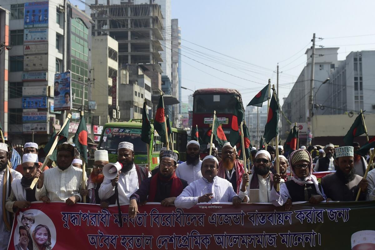 Activists with Bangladesh's ruling Awami League protest Feb. 2 in Dhaka against the nationwide strike called by the Bangladesh Nationalist Party-led opposition alliance.