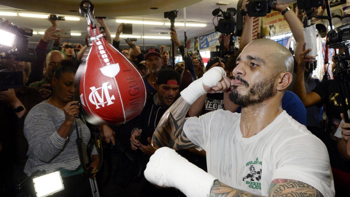 Miguel Cotto works out during a session open to the media on Wednesday at Wild Card Boxing Club in Hollywood.