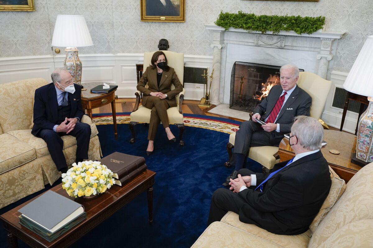 President Joe Biden and Vice President Kamala Harris meet with Sen. Dick Durbin and Sen. Chuck Grassley.