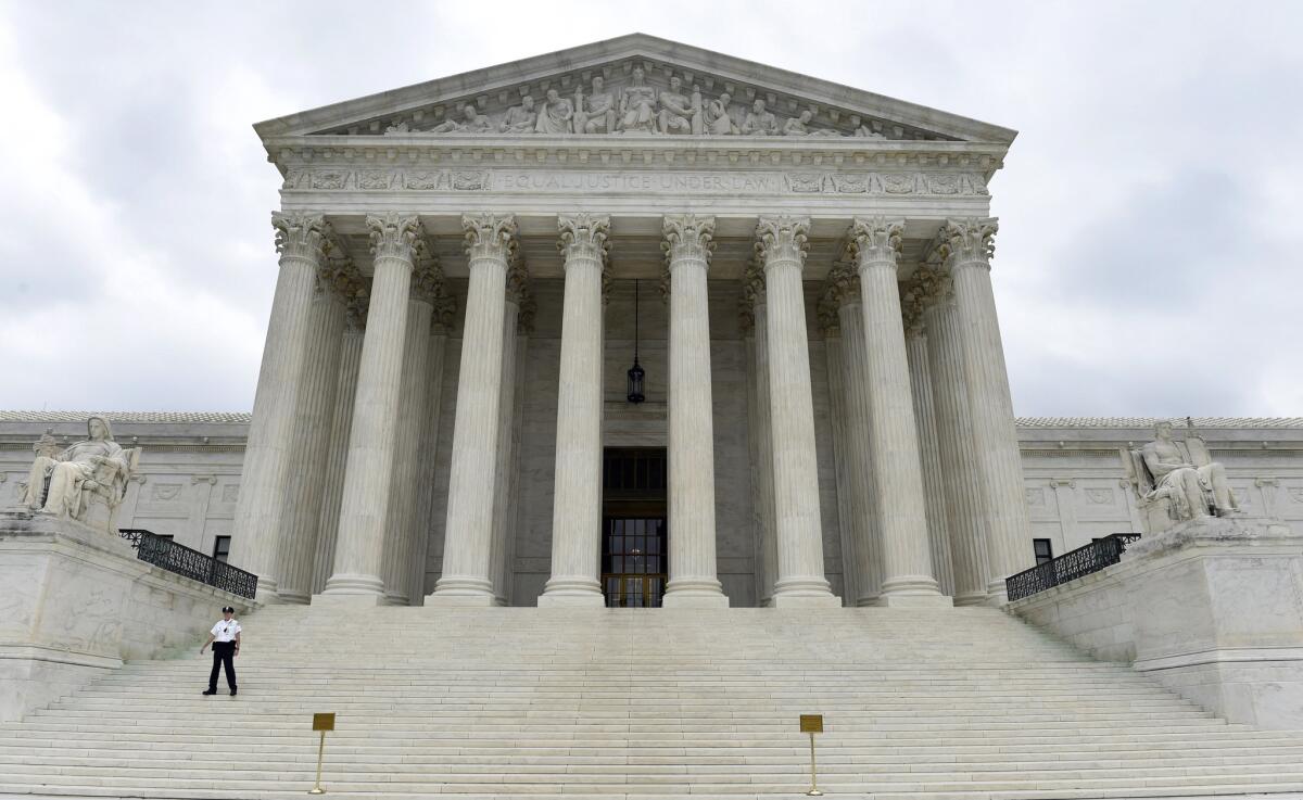 The U.S. Supreme Court in Washington. Two Texas voters are arguing that the apportionment of Texas' state Senate unconstitutionally denied them equal protection of the laws because it was based strictly on overall population.