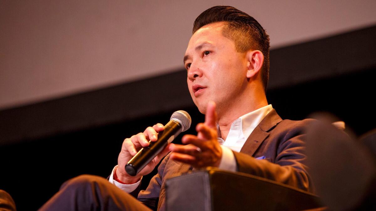 Author Viet Thanh Nguyen, 2016 Pulitzer Prize winner for "The Sympathizer,"speaks during the Pulitzer Centennial Celebration at the Ebell Theatre in Los Angeles on May 19, 2016.