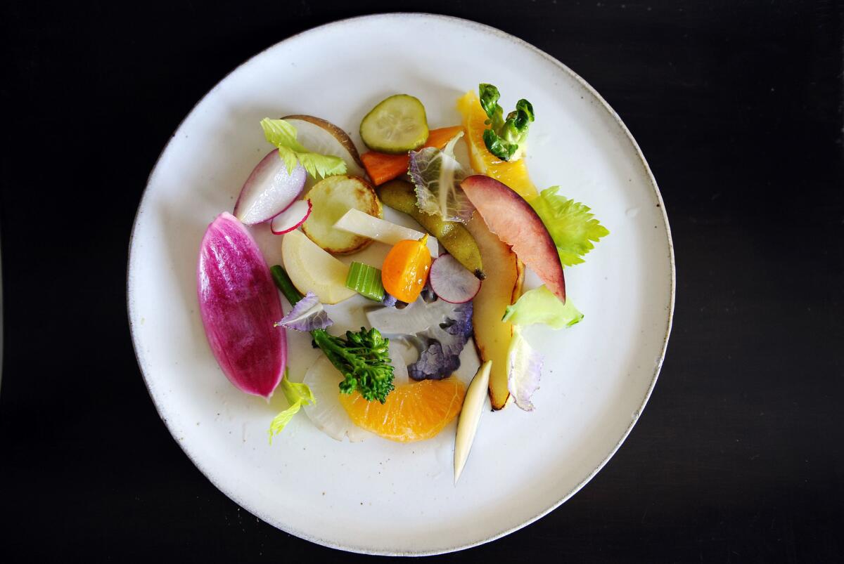 The vegetable and fruit plate at Le Comptoir.