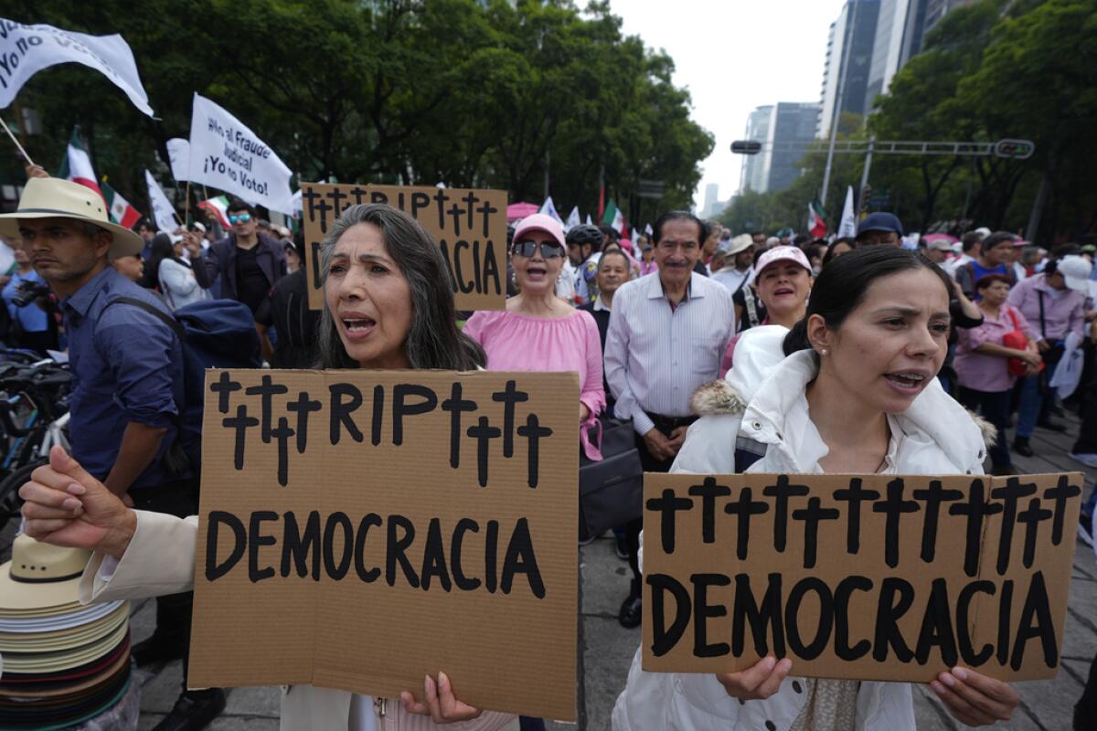 Manifestantes llevan carteles y gritan proclamas