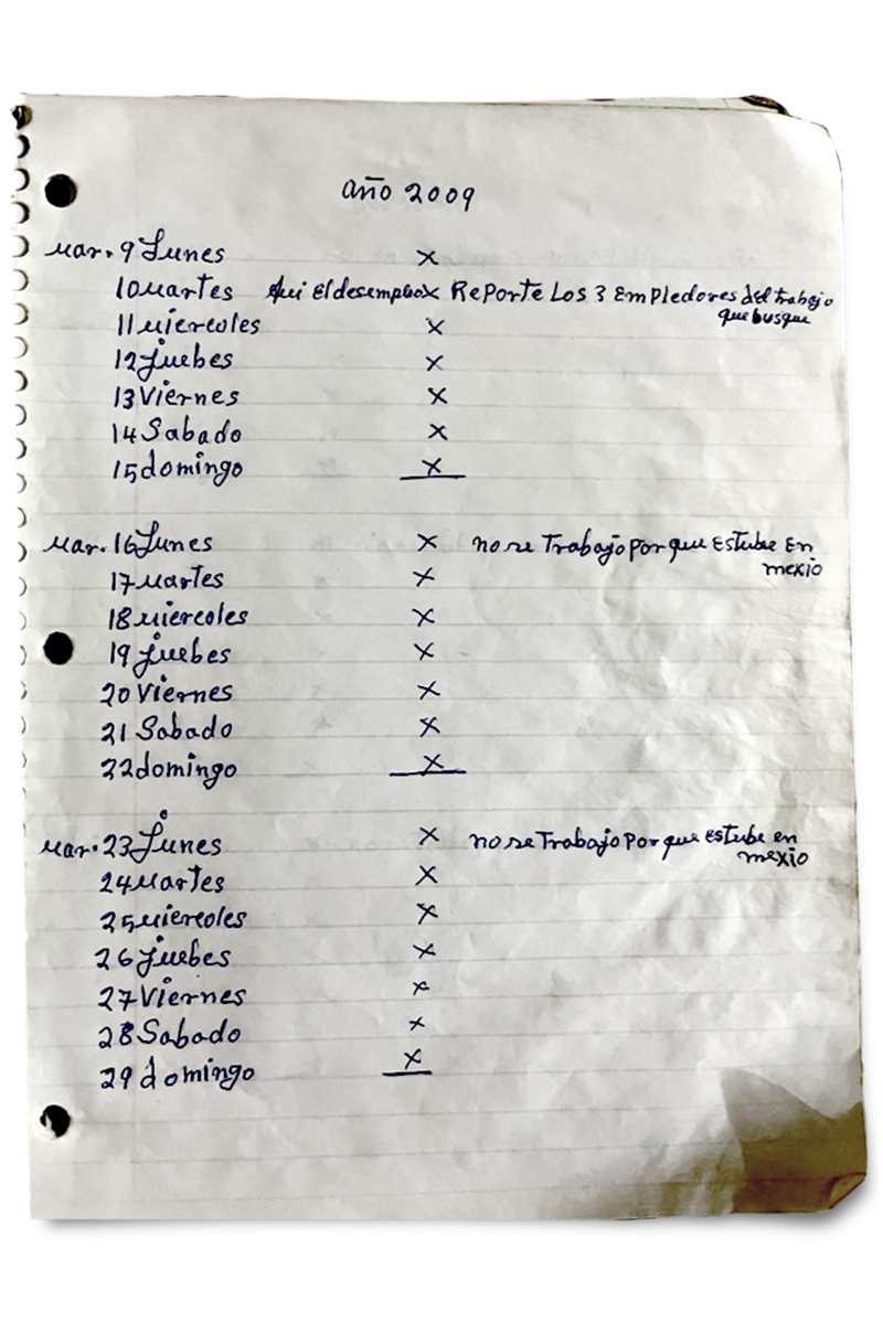 A page from a spiral bound notebook with handwritten notes "Ao 2009" Mar 9 to 29.