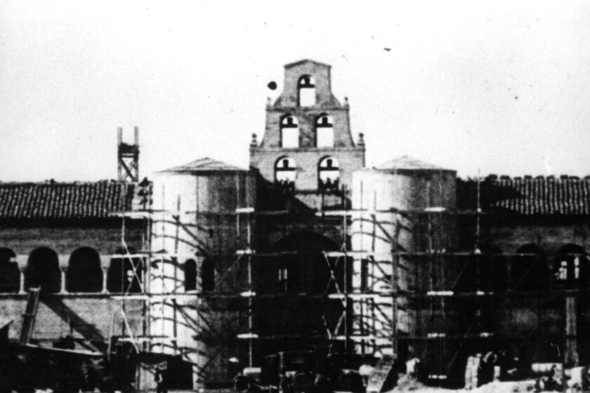 Construction of what was then called the Academic Building, now Hepner Hall, in 1930 at the site of the current SDSU.