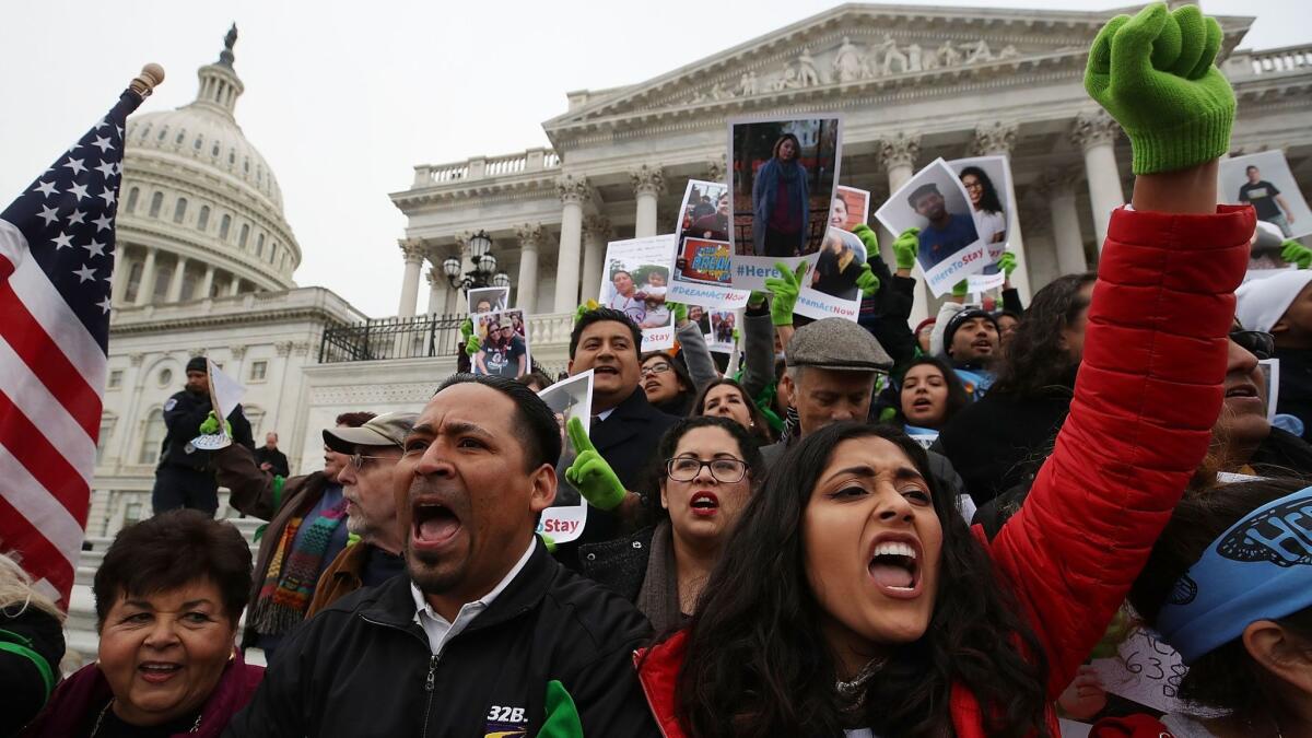 Supporters of the Deferred Action for Childhood Arrivals program protest outside the U.S. Capitol on Dec. 6, 2017.