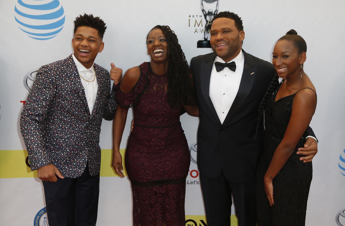 Host Anthony Anderson, second from right, wife Alvina Stewart and children Kyra Anderson and Nathan Anderson at the NAACP Image Awards.