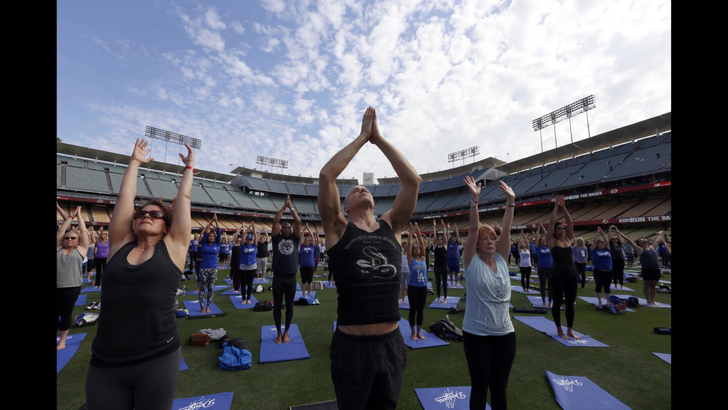 Yoga class at Dodger Stadium