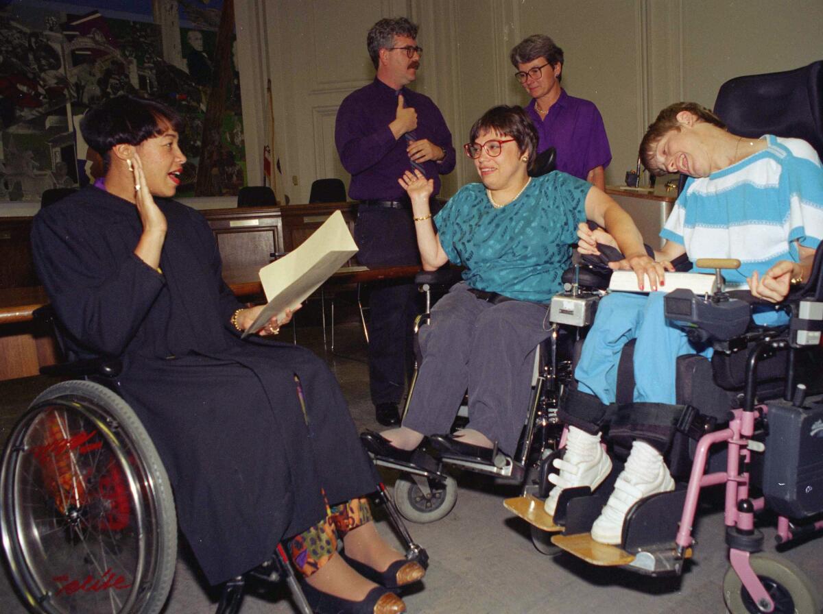 Judy Heumann, center, in Berkeley in 1993.